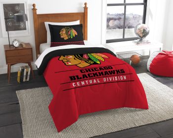 Blackhawks OFFICIAL National Hockey League; Bedding; "Draft" Twin Printed Comforter (64"x 86") & 1 Sham (24"x 30") Set by The Northwest Company